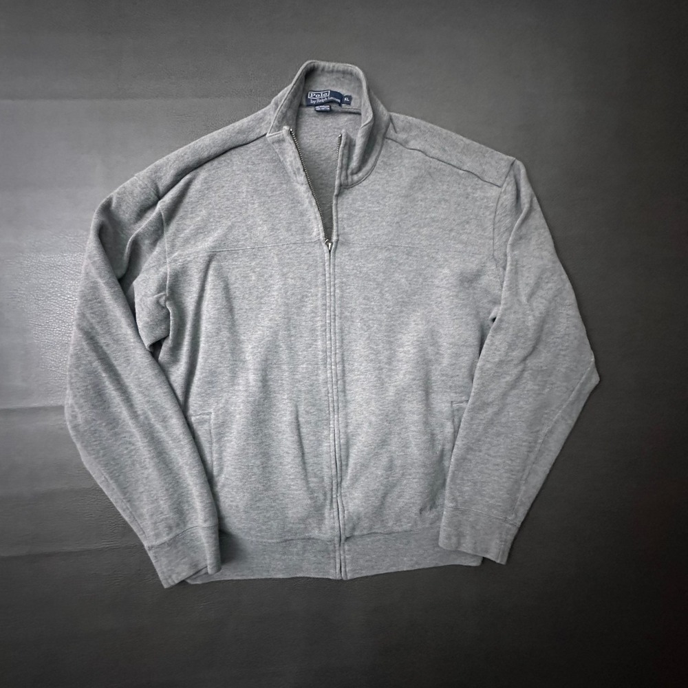 Polo Ralph Lauren Jacket Mens XL Gray Full Zip Track 100% Cotton Y2k Hong Kong